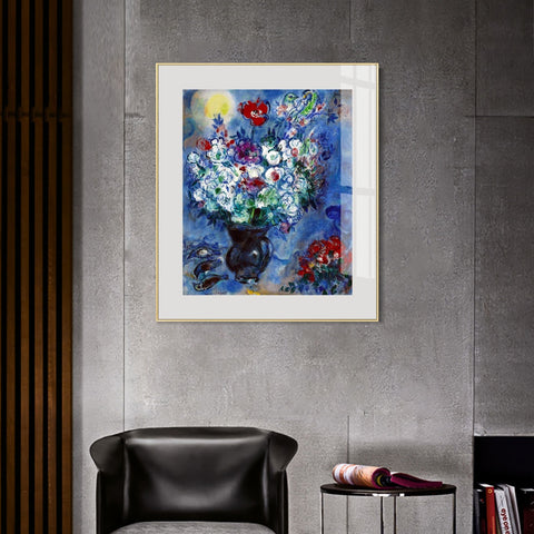 INVIN ART Framed Canvas Giclee Print Art Les Anémones by Marc Chagall Wall Art Living Room Home Office Decorations