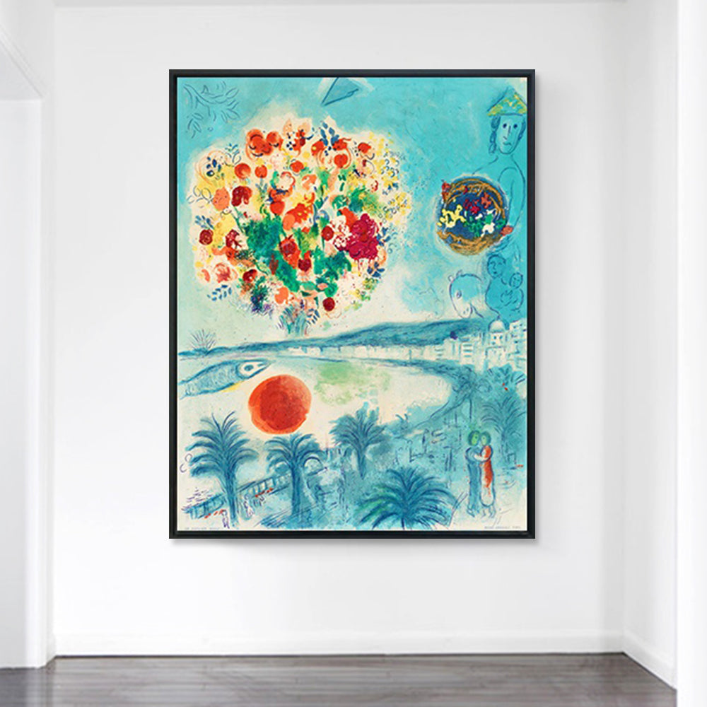 INVIN ART Framed Canvas Giclee Print Art Flower and sun by Marc Chagall Wall Art