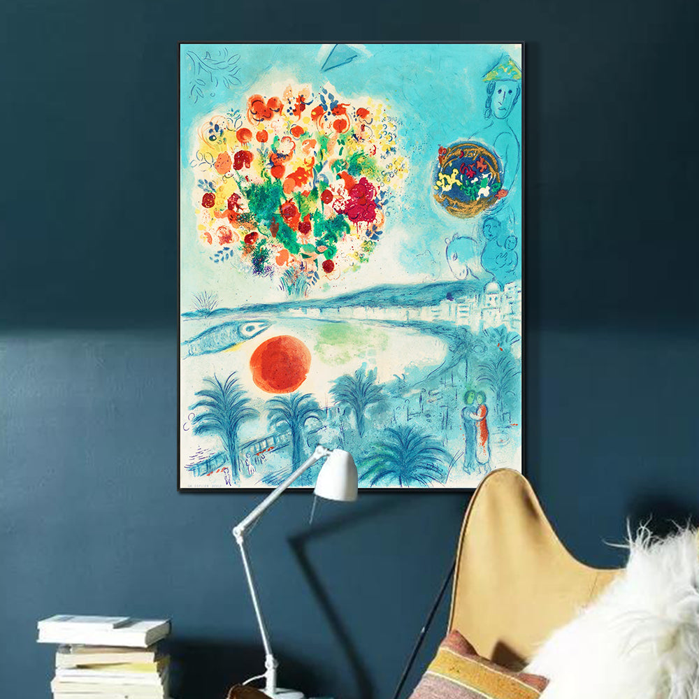 INVIN ART Framed Canvas Giclee Print Art Flower and sun by Marc Chagall Wall Art