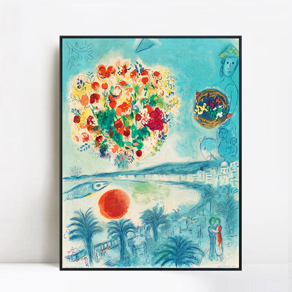 INVIN ART Framed Canvas Giclee Print Art Flower and sun by Marc Chagall Wall Art