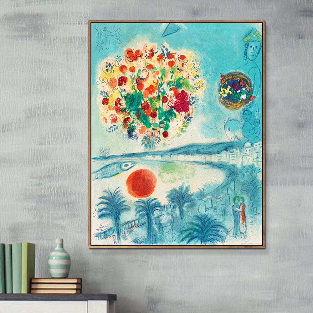 INVIN ART Framed Canvas Giclee Print Art Flower and sun by Marc Chagall Wall Art