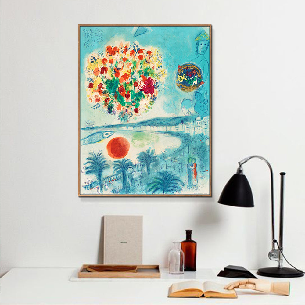 INVIN ART Framed Canvas Giclee Print Art Flower and sun by Marc Chagall Wall Art