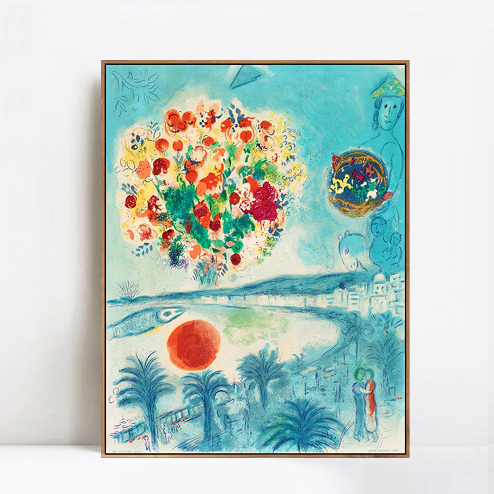 INVIN ART Framed Canvas Giclee Print Art Flower and sun by Marc Chagall Wall Art
