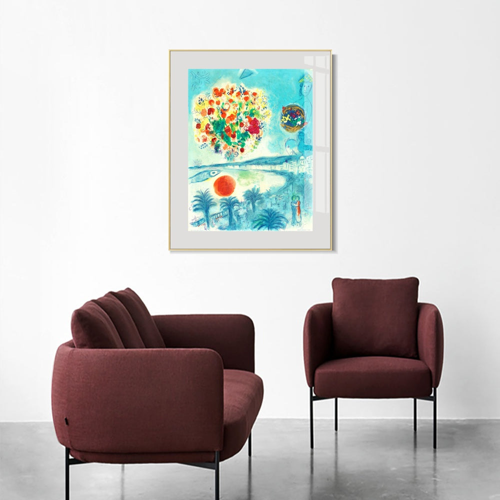 INVIN ART Framed Canvas Giclee Print Art Flower and sun by Marc Chagall Wall Art