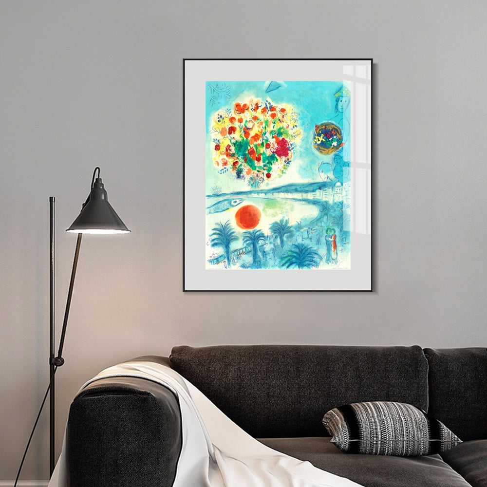 INVIN ART Framed Canvas Giclee Print Art Flower and sun by Marc Chagall Wall Art