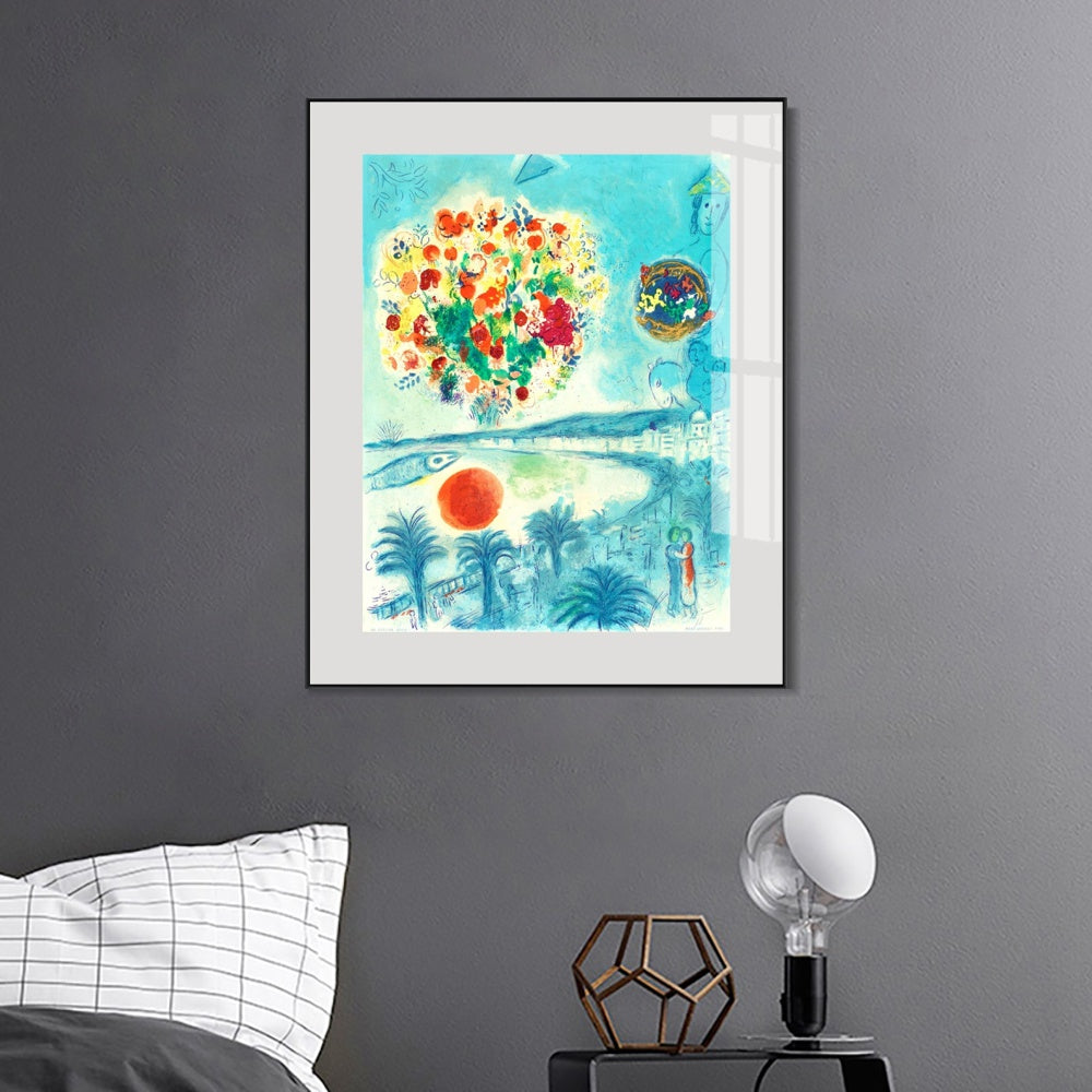 INVIN ART Framed Canvas Giclee Print Art Flower and sun by Marc Chagall Wall Art