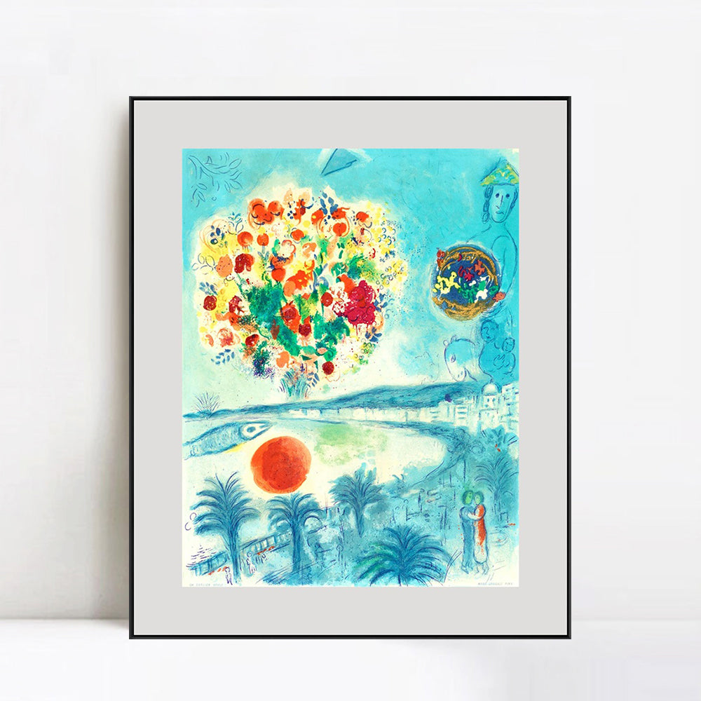 INVIN ART Framed Canvas Giclee Print Art Flower and sun by Marc Chagall Wall Art