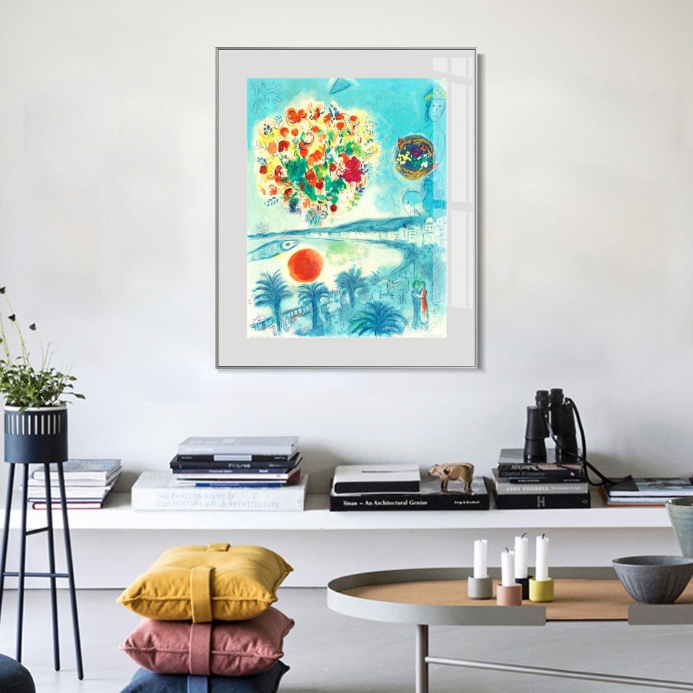 INVIN ART Framed Canvas Giclee Print Art Flower and sun by Marc Chagall Wall Art