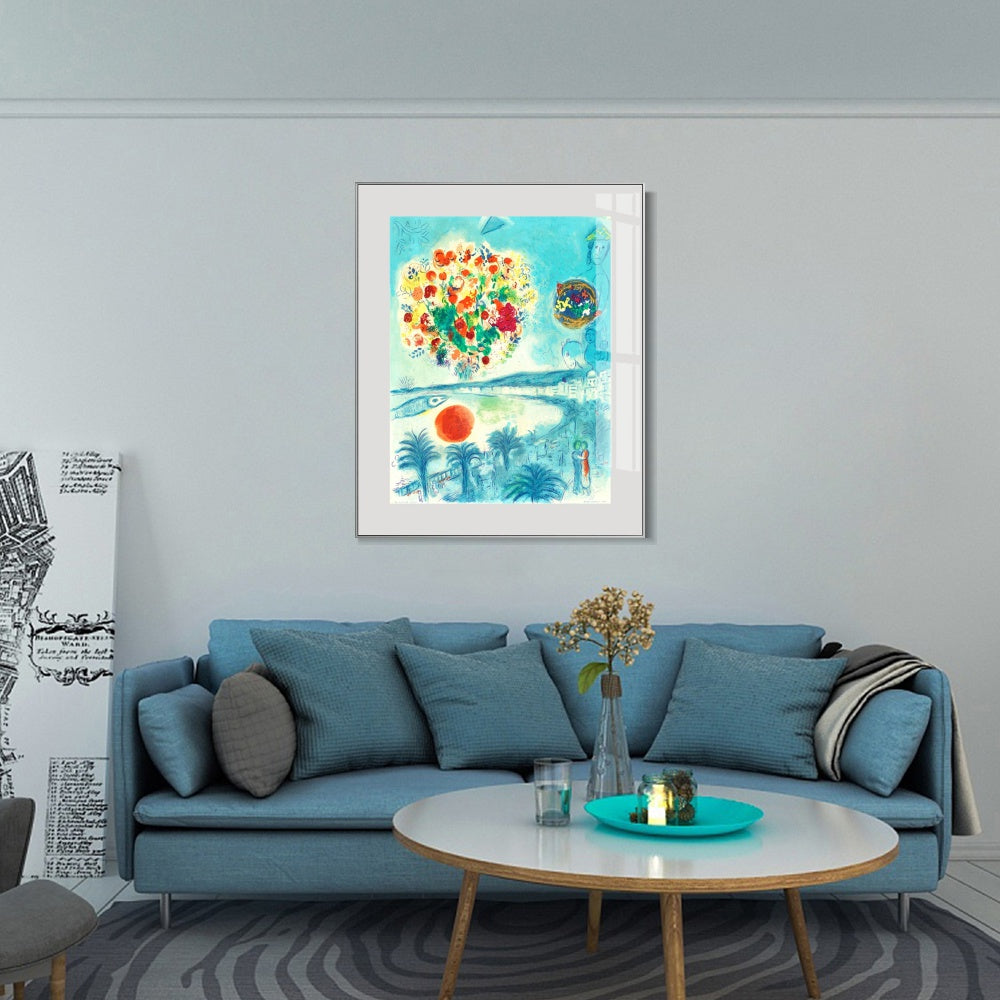 INVIN ART Framed Canvas Giclee Print Art Flower and sun by Marc Chagall Wall Art