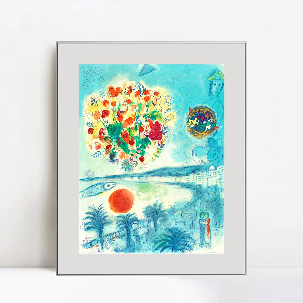 INVIN ART Framed Canvas Giclee Print Art Flower and sun by Marc Chagall Wall Art