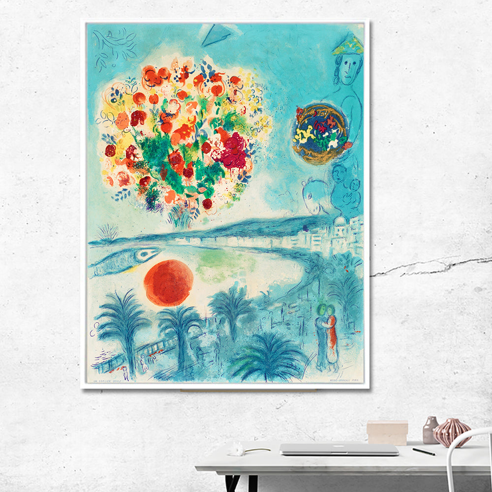 INVIN ART Framed Canvas Giclee Print Art Flower and sun by Marc Chagall Wall Art