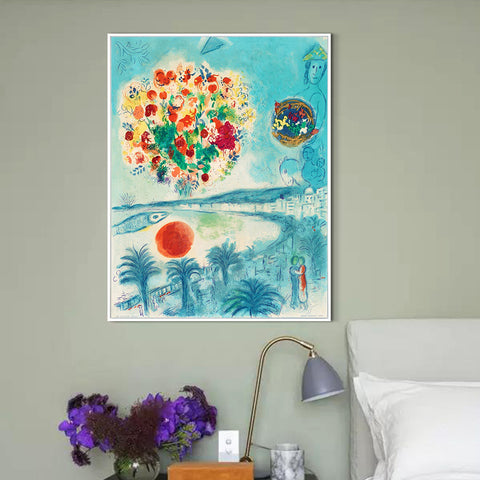 INVIN ART Framed Canvas Giclee Print Art Flower and sun by Marc Chagall Wall Art Living Room Home Office Decorations