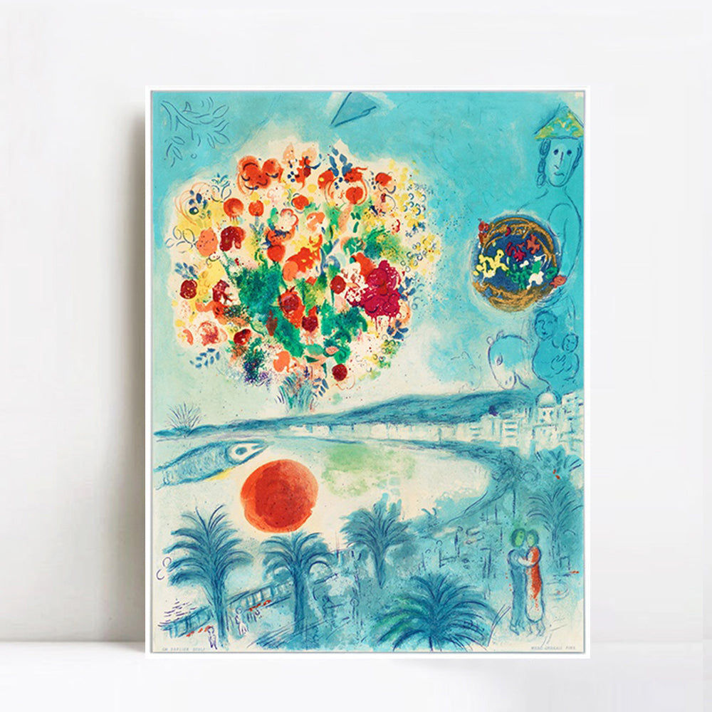 INVIN ART Framed Canvas Giclee Print Art Flower and sun by Marc Chagall Wall Art