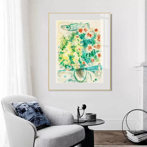 INVIN ART Framed Canvas Giclee Print Art Flower #8 by Marc Chagall Wall Art Living Room Home Office Decorations