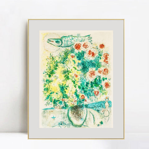 INVIN ART Framed Canvas Giclee Print Art Flower #8 by Marc Chagall Wall Art Living Room Home Office Decorations