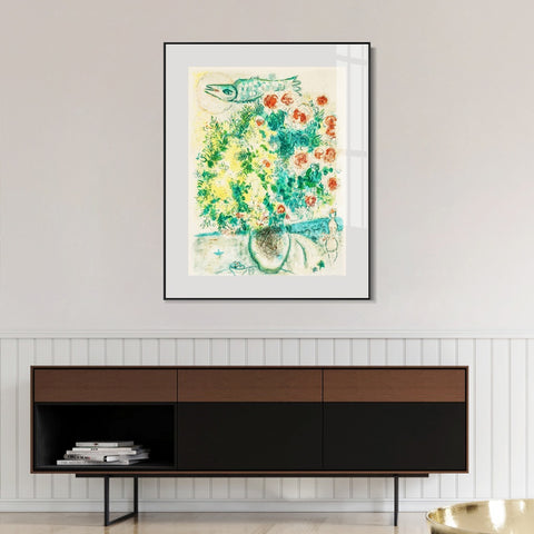 INVIN ART Framed Canvas Giclee Print Art Flower #8 by Marc Chagall Wall Art Living Room Home Office Decorations