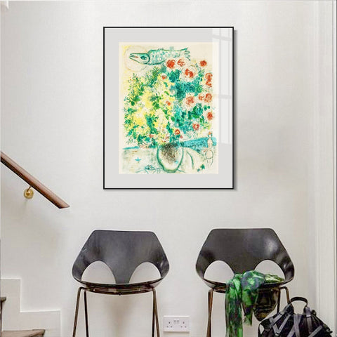 INVIN ART Framed Canvas Giclee Print Art Flower #8 by Marc Chagall Wall Art Living Room Home Office Decorations
