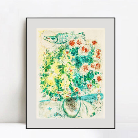 INVIN ART Framed Canvas Giclee Print Art Flower #8 by Marc Chagall Wall Art Living Room Home Office Decorations