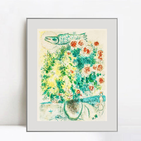 INVIN ART Framed Canvas Giclee Print Art Flower #8 by Marc Chagall Wall Art Living Room Home Office Decorations