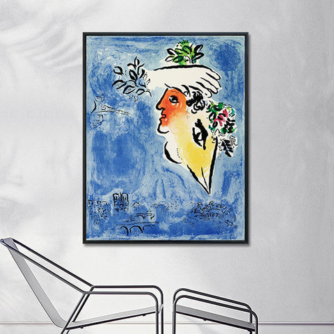 INVIN ART Framed Canvas Giclee Print Art Flower in face by Marc Chagall Wall Art Living Room Home Office Decorations