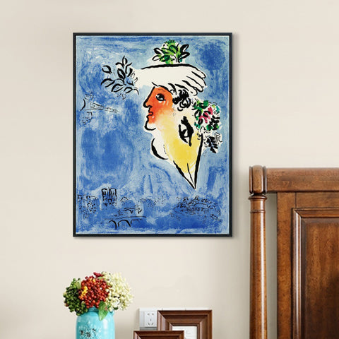 INVIN ART Framed Canvas Giclee Print Art Flower in face by Marc Chagall Wall Art Living Room Home Office Decorations