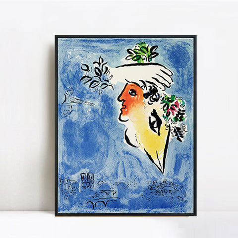 INVIN ART Framed Canvas Giclee Print Art Flower in face by Marc Chagall Wall Art Living Room Home Office Decorations