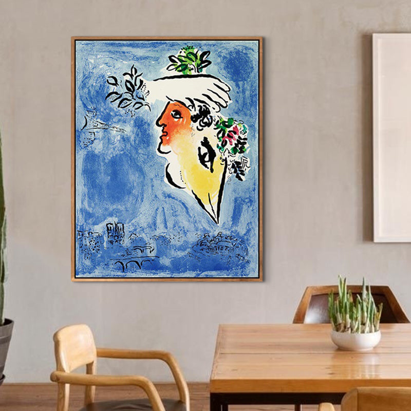 INVIN ART Framed Canvas Giclee Print Art Flower in face by Marc Chagall Wall Art Living Room Home Office Decorations