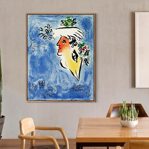 INVIN ART Framed Canvas Giclee Print Art Flower in face by Marc Chagall Wall Art Living Room Home Office Decorations