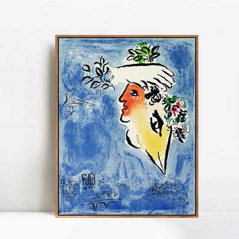 INVIN ART Framed Canvas Giclee Print Art Flower in face by Marc Chagall Wall Art Living Room Home Office Decorations