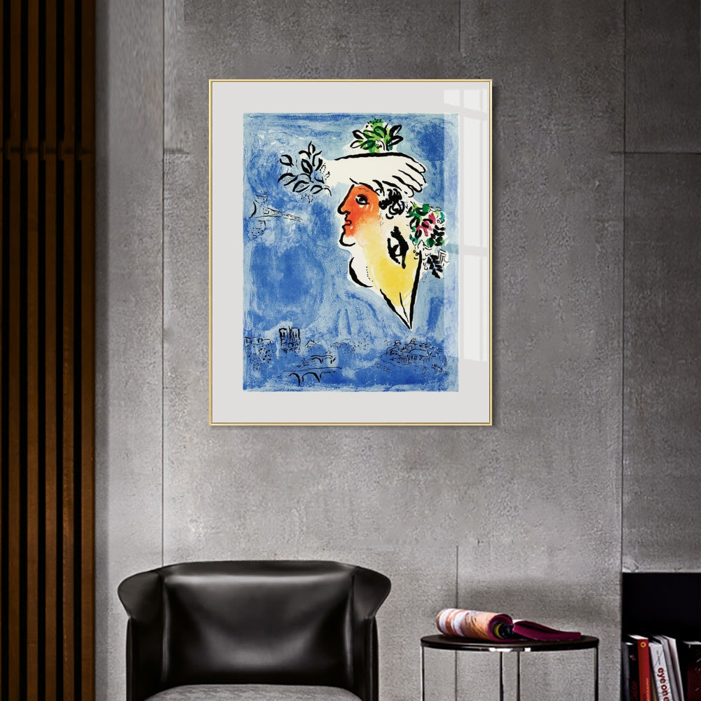 INVIN ART Framed Canvas Giclee Print Art Flower in face by Marc Chagall Wall Art Living Room Home Office Decorations
