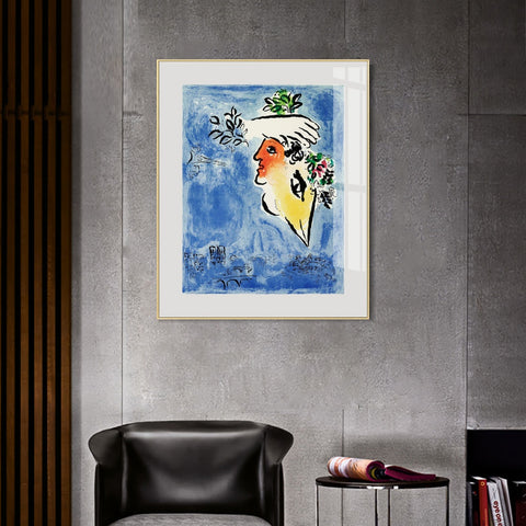 INVIN ART Framed Canvas Giclee Print Art Flower in face by Marc Chagall Wall Art Living Room Home Office Decorations