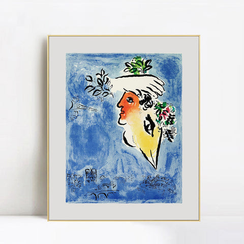 INVIN ART Framed Canvas Giclee Print Art Flower in face by Marc Chagall Wall Art Living Room Home Office Decorations