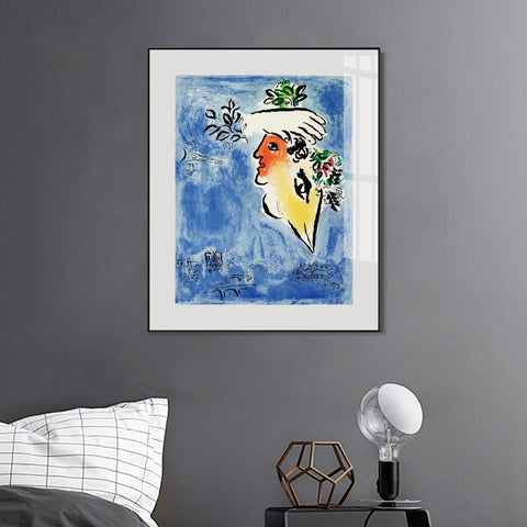 INVIN ART Framed Canvas Giclee Print Art Flower in face by Marc Chagall Wall Art Living Room Home Office Decorations