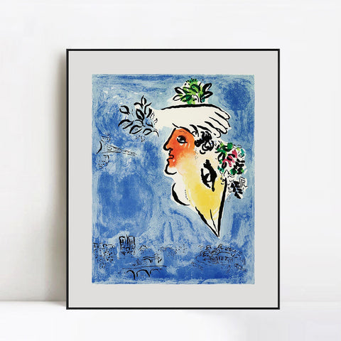 INVIN ART Framed Canvas Giclee Print Art Flower in face by Marc Chagall Wall Art Living Room Home Office Decorations