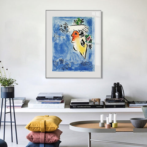 INVIN ART Framed Canvas Giclee Print Art Flower in face by Marc Chagall Wall Art Living Room Home Office Decorations