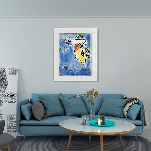 INVIN ART Framed Canvas Giclee Print Art Flower in face by Marc Chagall Wall Art Living Room Home Office Decorations