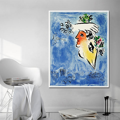 INVIN ART Framed Canvas Giclee Print Art Flower in face by Marc Chagall Wall Art Living Room Home Office Decorations