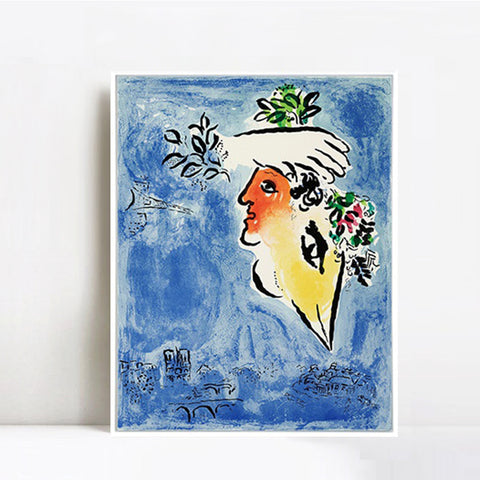 INVIN ART Framed Canvas Giclee Print Art Flower in face by Marc Chagall Wall Art Living Room Home Office Decorations