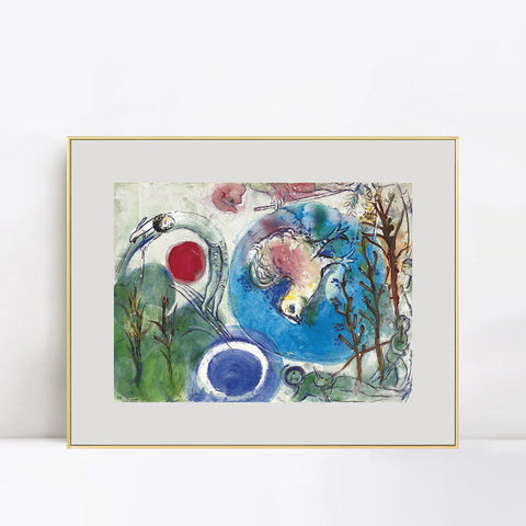 INVIN ART Framed Canvas Giclee Print Art All things on earth by Marc Chagall Wall Art Living Room Home Office Decorations