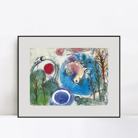 INVIN ART Framed Canvas Giclee Print Art All things on earth by Marc Chagall Wall Art Living Room Home Office Decorations