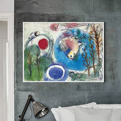 INVIN ART Framed Canvas Giclee Print Art All things on earth by Marc Chagall Wall Art Living Room Home Office Decorations
