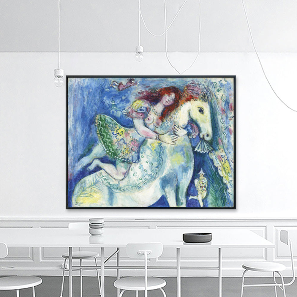 INVIN ART Framed Canvas Giclee Print Art Woman on the horse by Marc Chagall Wall Art Living Room Home Office Decorations