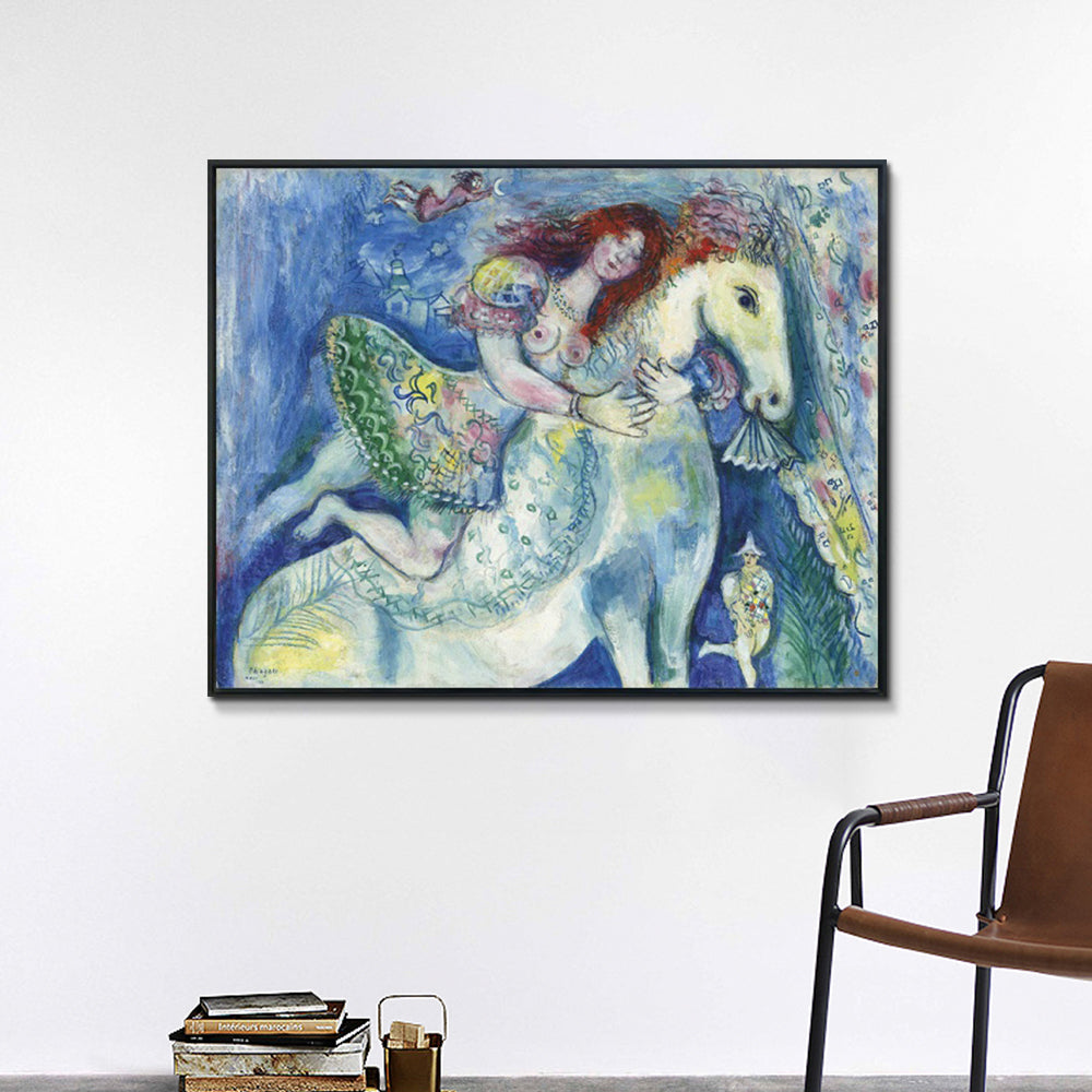 INVIN ART Framed Canvas Giclee Print Art Woman on the horse by Marc Chagall Wall Art Living Room Home Office Decorations