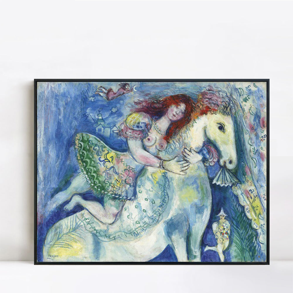INVIN ART Framed Canvas Giclee Print Art Woman on the horse by Marc Chagall Wall Art Living Room Home Office Decorations