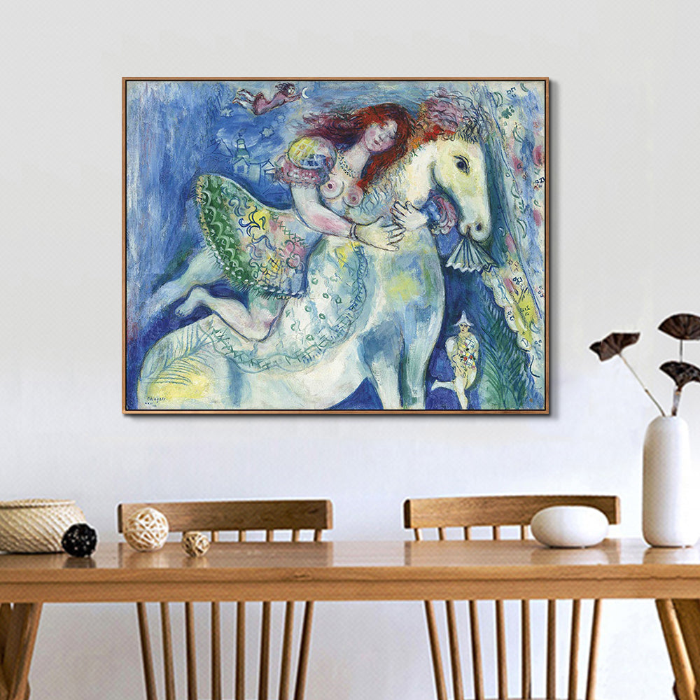 INVIN ART Framed Canvas Giclee Print Art Woman on the horse by Marc Chagall Wall Art Living Room Home Office Decorations