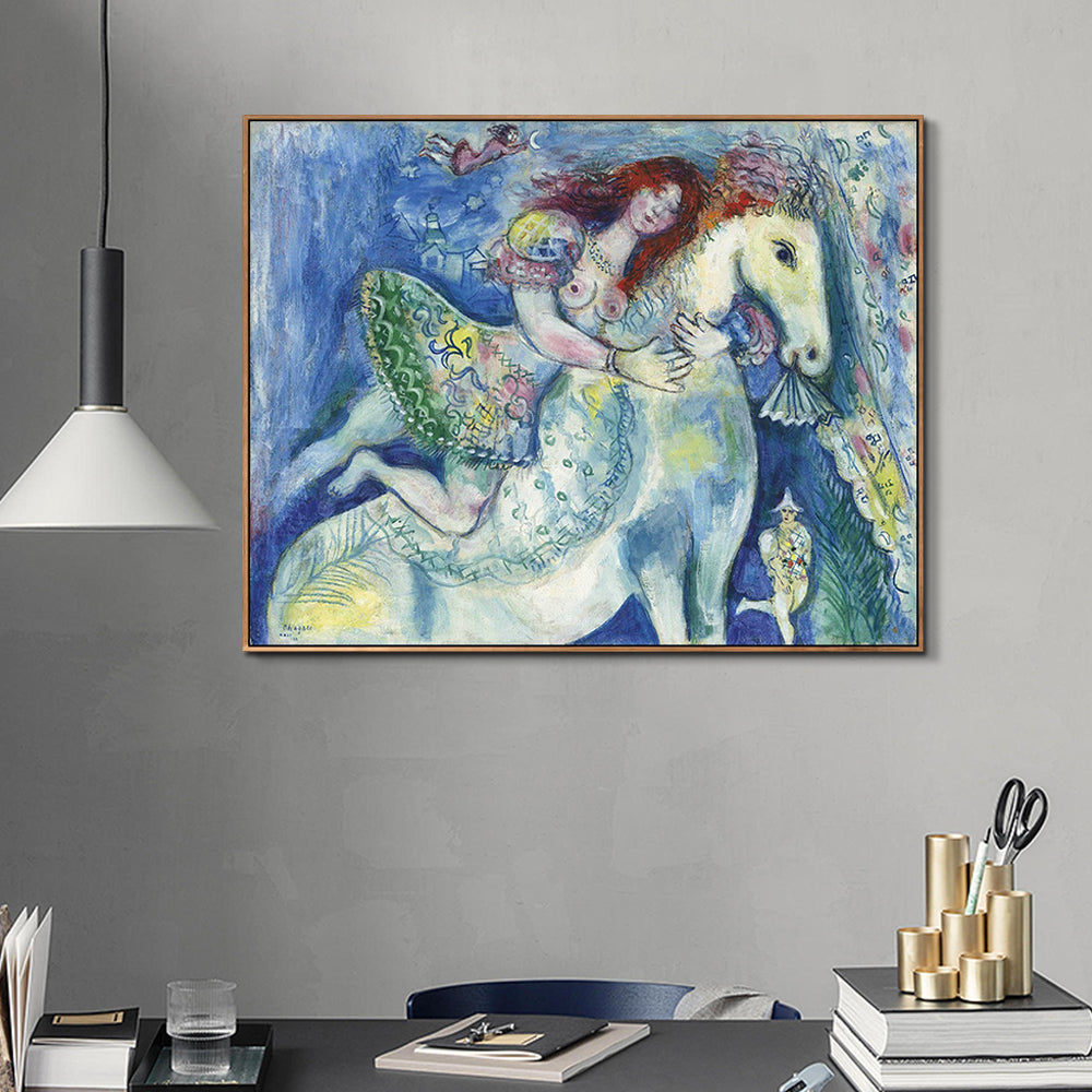 INVIN ART Framed Canvas Giclee Print Art Woman on the horse by Marc Chagall Wall Art Living Room Home Office Decorations