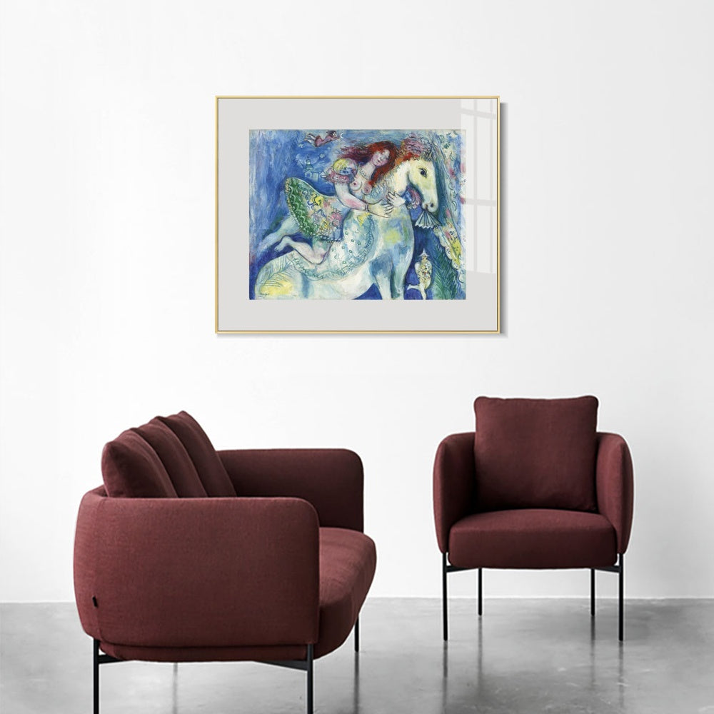 INVIN ART Framed Canvas Giclee Print Art Woman on the horse by Marc Chagall Wall Art Living Room Home Office Decorations