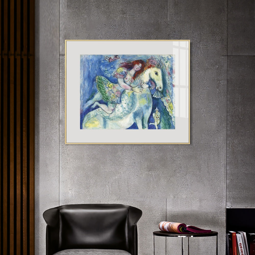 INVIN ART Framed Canvas Giclee Print Art Woman on the horse by Marc Chagall Wall Art Living Room Home Office Decorations