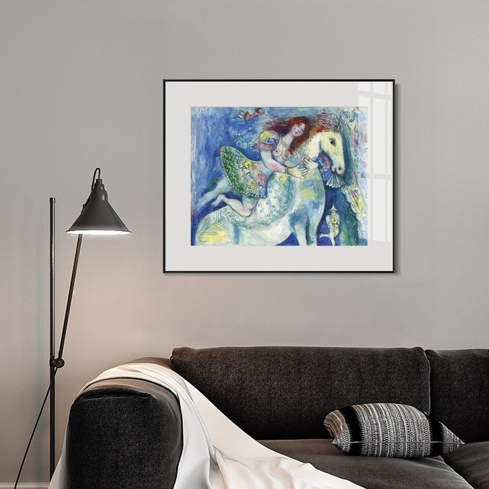 INVIN ART Framed Canvas Giclee Print Art Woman on the horse by Marc Chagall Wall Art Living Room Home Office Decorations