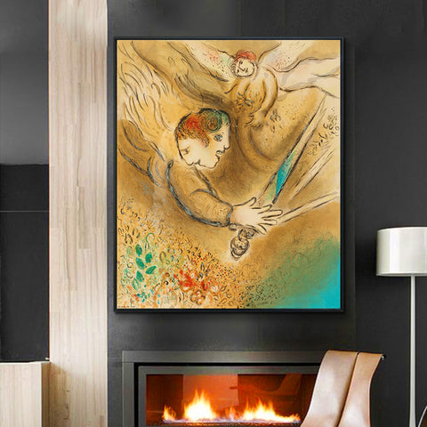 INVIN ART Framed Canvas Giclee Print Art Angel by Marc Chagall Wall Art Living Room Home Office Decorations